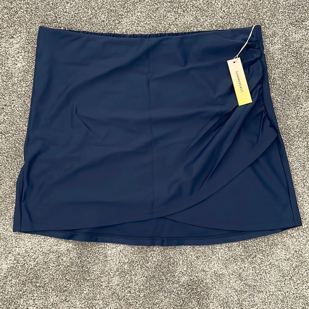 NWT Summersalt Ruched Swim Skirt in Deep Sea Sz L